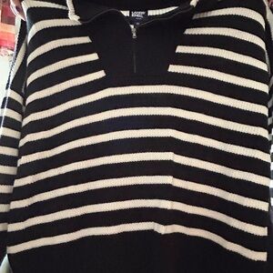 Lands' End Black and Cream Striped Pullover